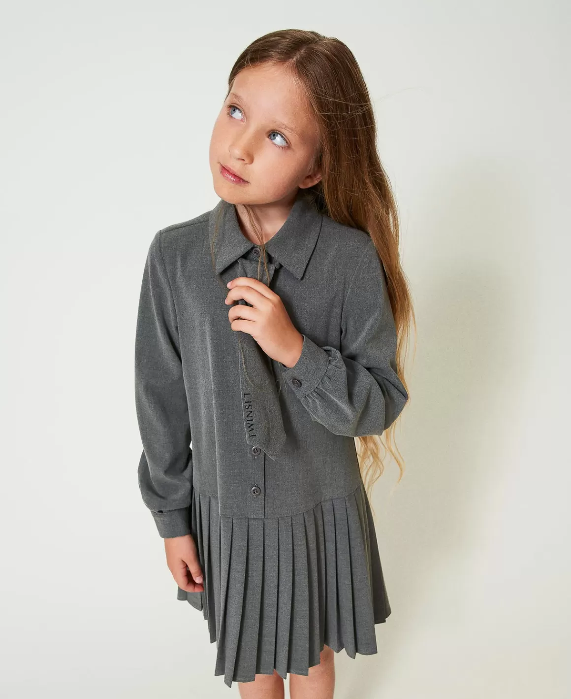 TWINSET Milano Robes*Robe Courte En Flanelle Avec Cravate Gris Moyen Mélangé