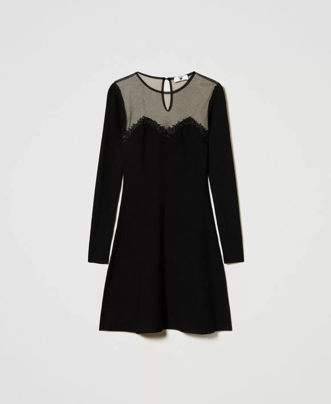 TWINSET Milano Robes Élégantes | Robes En Maille*Robe Courte En Maille Avec Tulle Et Broderie Noir