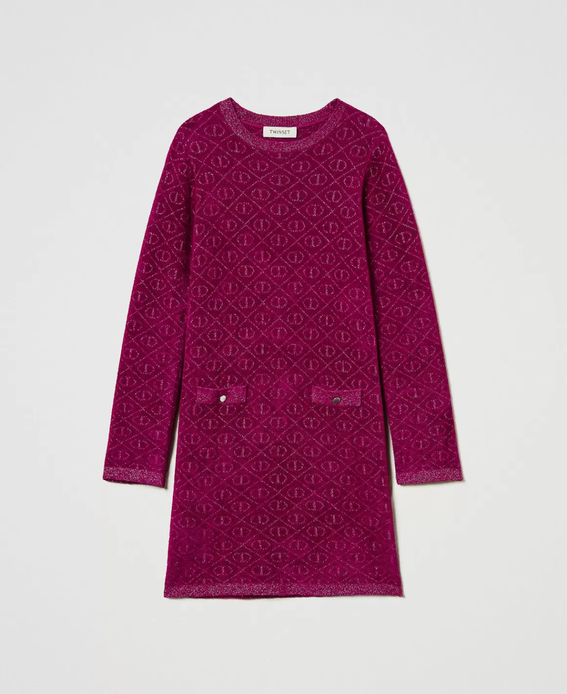 TWINSET Milano Robes*Robe Courte En Maille Jacquard Avec Oval T Bicolore Magenta Purple/Pink Orchid