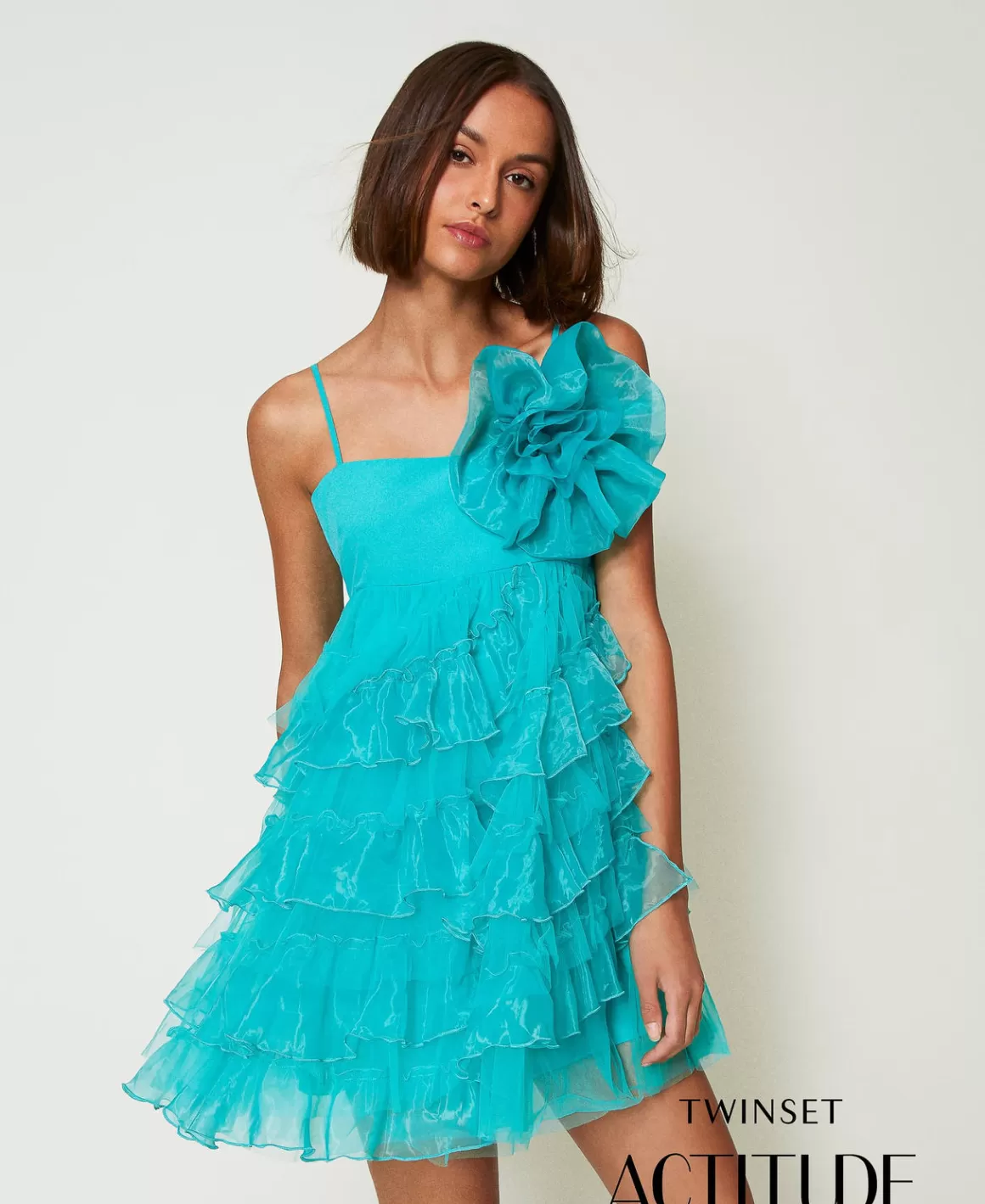 TWINSET Milano Robes De Cérémonie | Robes Élégantes*Robe Courte En Tulle Et Organza Vert « Tropical Emerald »