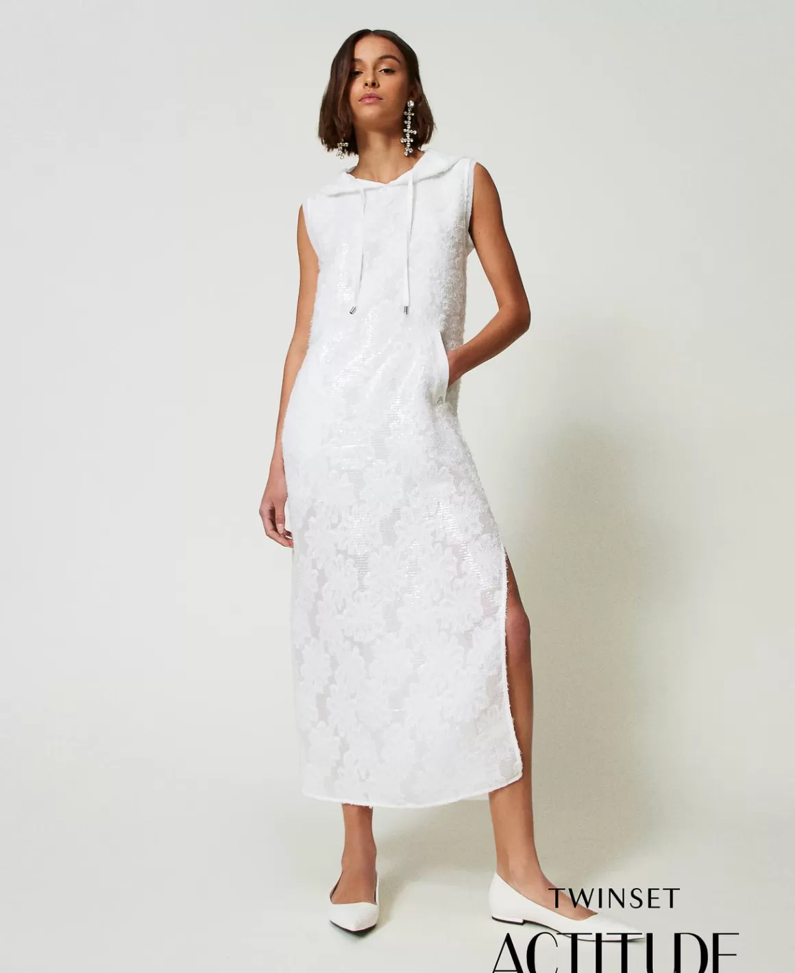 TWINSET Milano Robes Longues*Robe Longue Avec Sequins All-over Blanc "Papers"