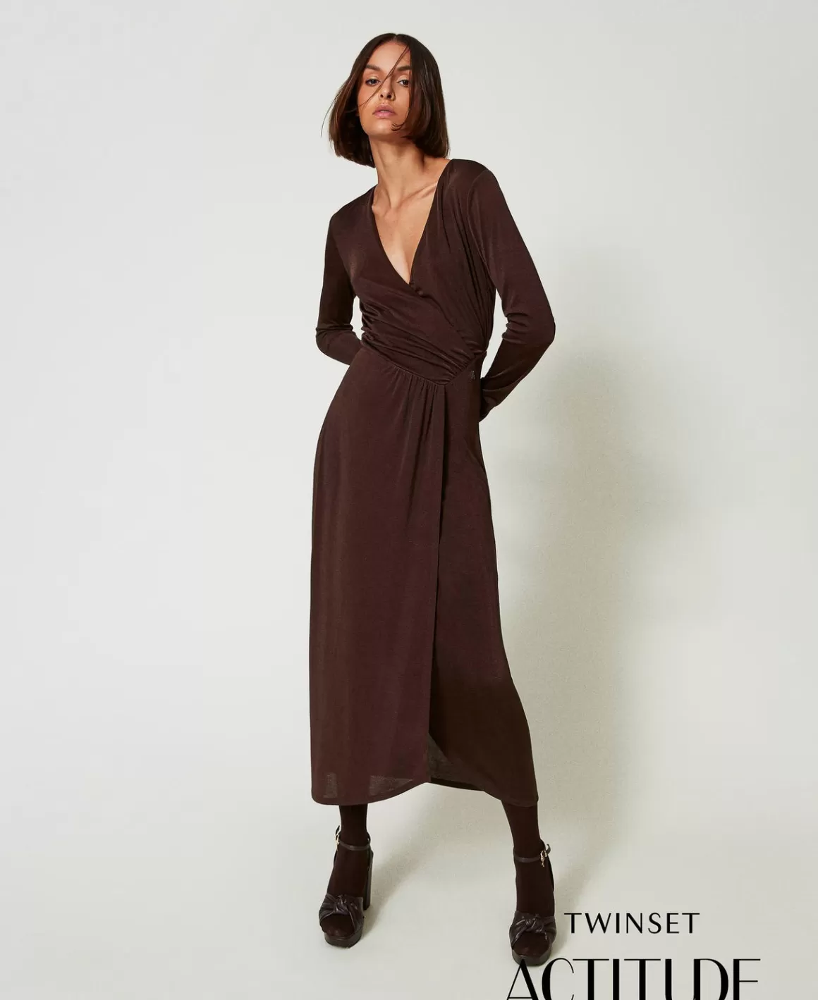 TWINSET Milano Robes Longues*Robe Longue En Jersey Avec Drapé Latéral Marron « Molè »