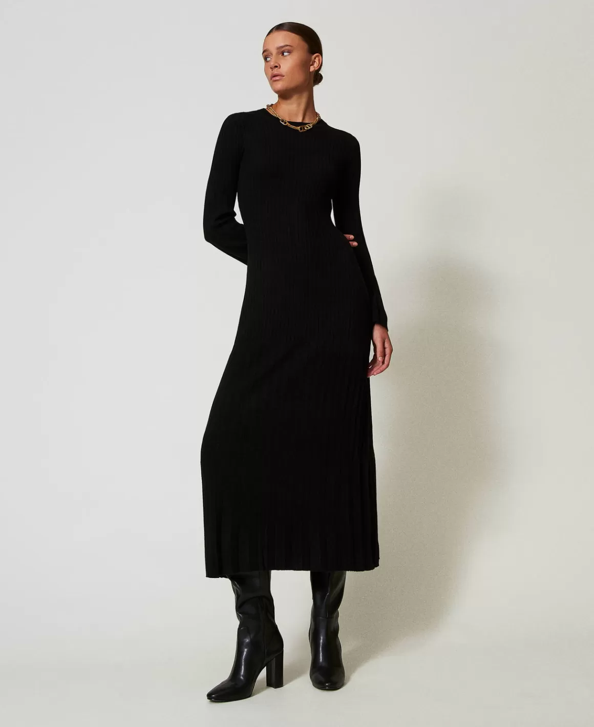 TWINSET Milano Robes De Cérémonie | Robes En Maille*Robe Longue En Maille Côtelée Avec Ouverture Noir