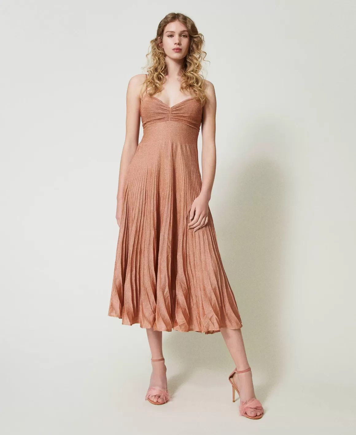 TWINSET Milano Robes De Cérémonie | Robes Élégantes*Robe Longue En Maille Lurex Plissée Coral Bead Lurex