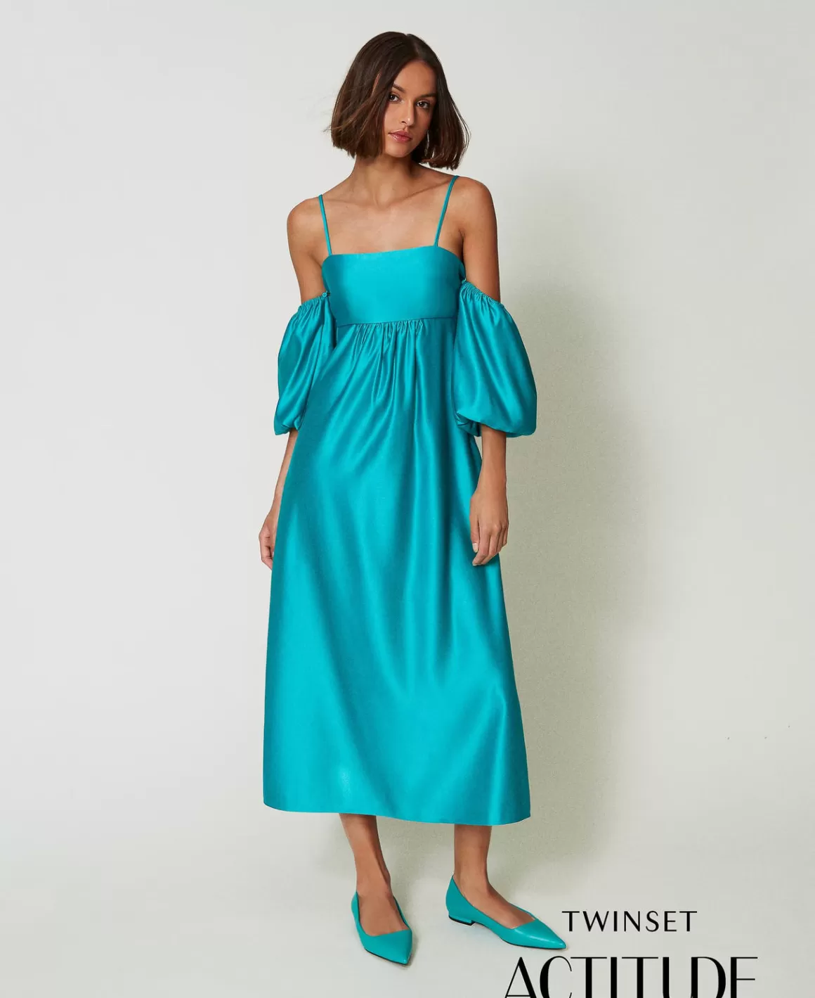 TWINSET Milano Robes De Cérémonie | Robes Élégantes*Robe Longue En Satin Duchesse Vert « Tropical Emerald »