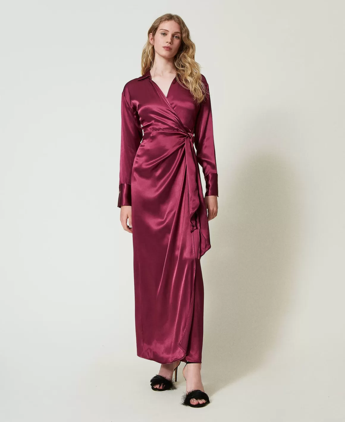 TWINSET Milano Robes De Cérémonie | Robes Élégantes*Robe Longue Portefeuille En Satin Bordeaux