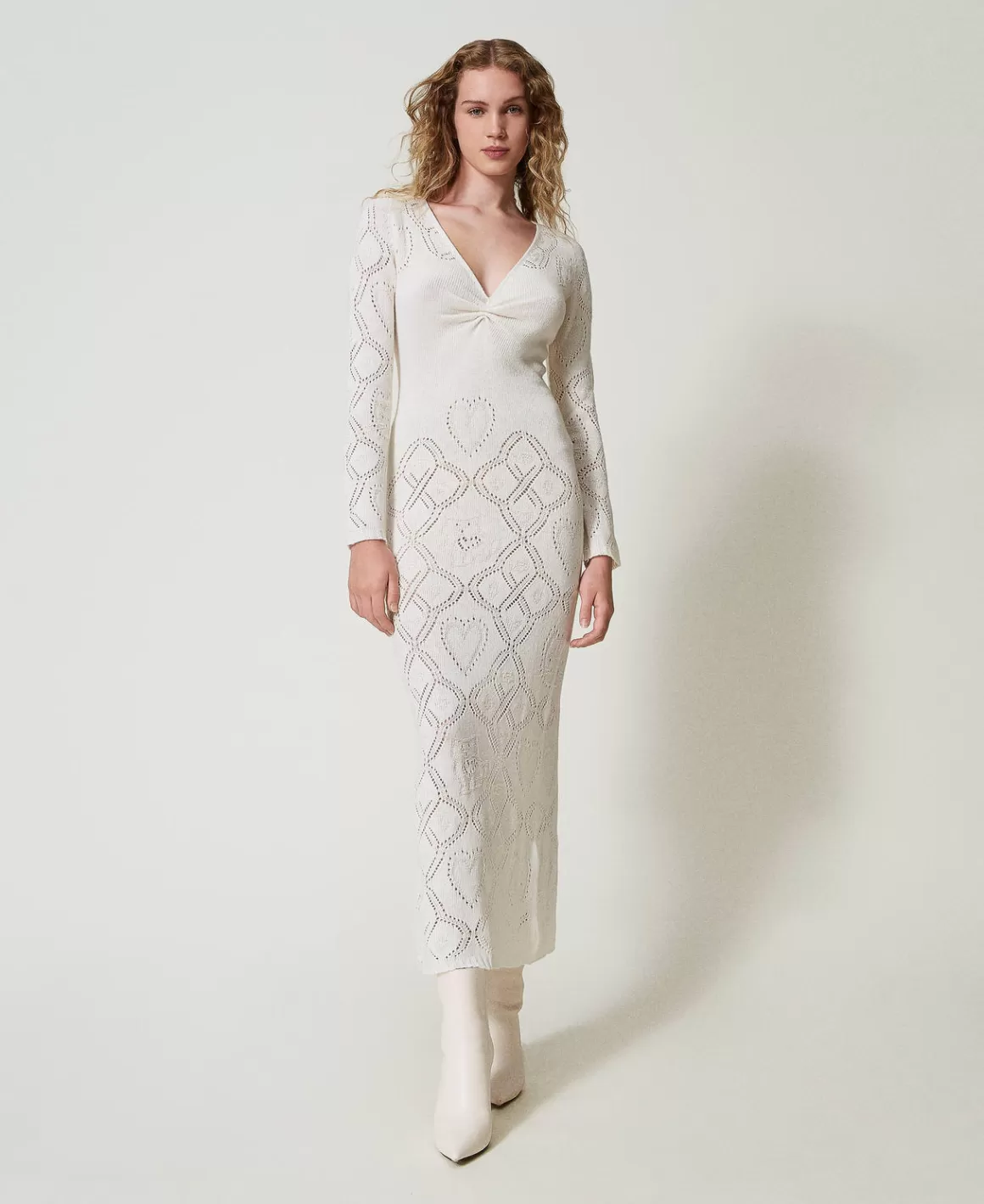 TWINSET Milano Robes De Cérémonie | Robes Élégantes*Robe Longue Sans Coutures En Fil Treeblend Blanc Neige