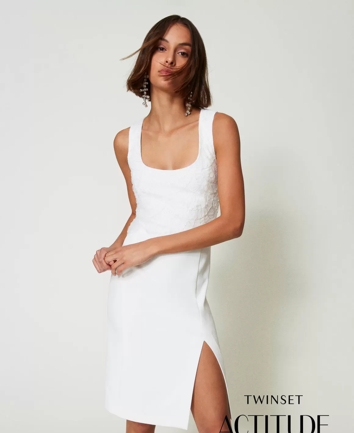 TWINSET Milano Robes De Cérémonie | Robes Midi*Robe Midi En Crêpe Avec Broderies Crème White