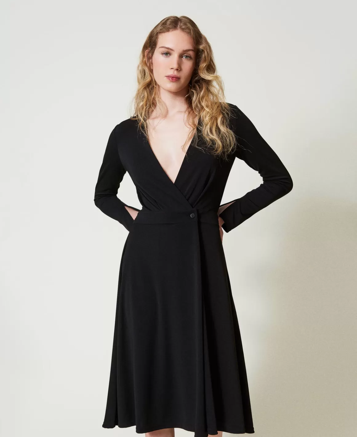 TWINSET Milano Robes Midi*Robe Midi En Jersey Crêpé Noir