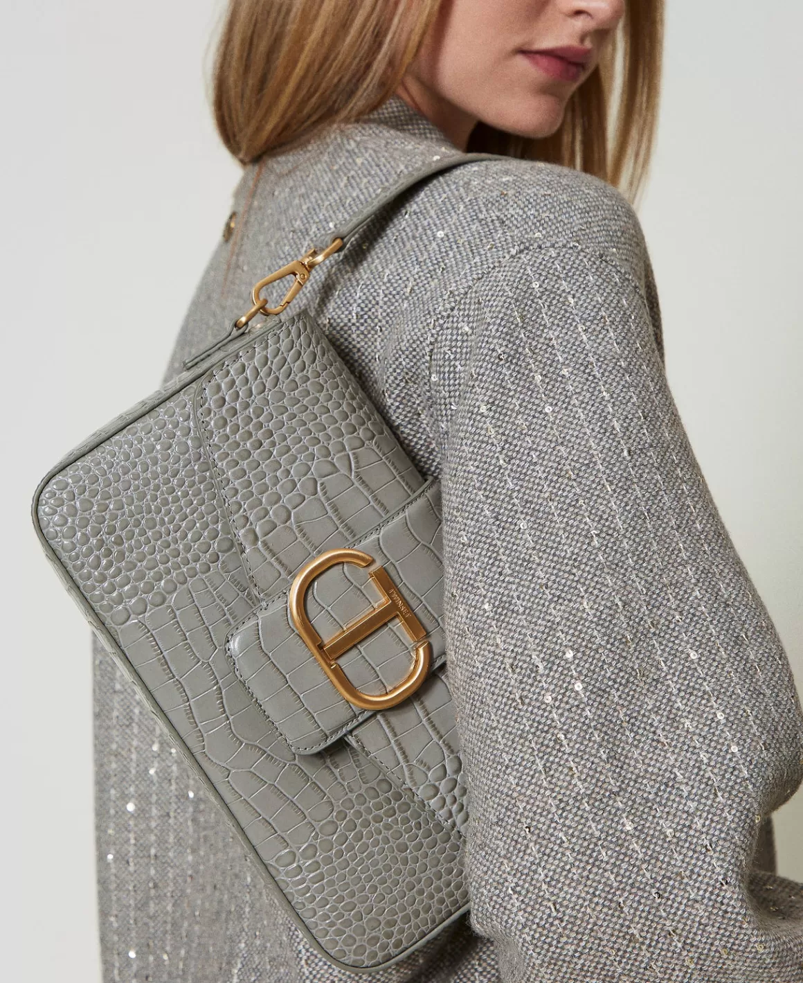 TWINSET Milano Sacs Porté Épaule | Sacs À Bandoulière*Sac à Bandoulière «Amie» Moyen Avec Imprimé Croco Gris Moyen