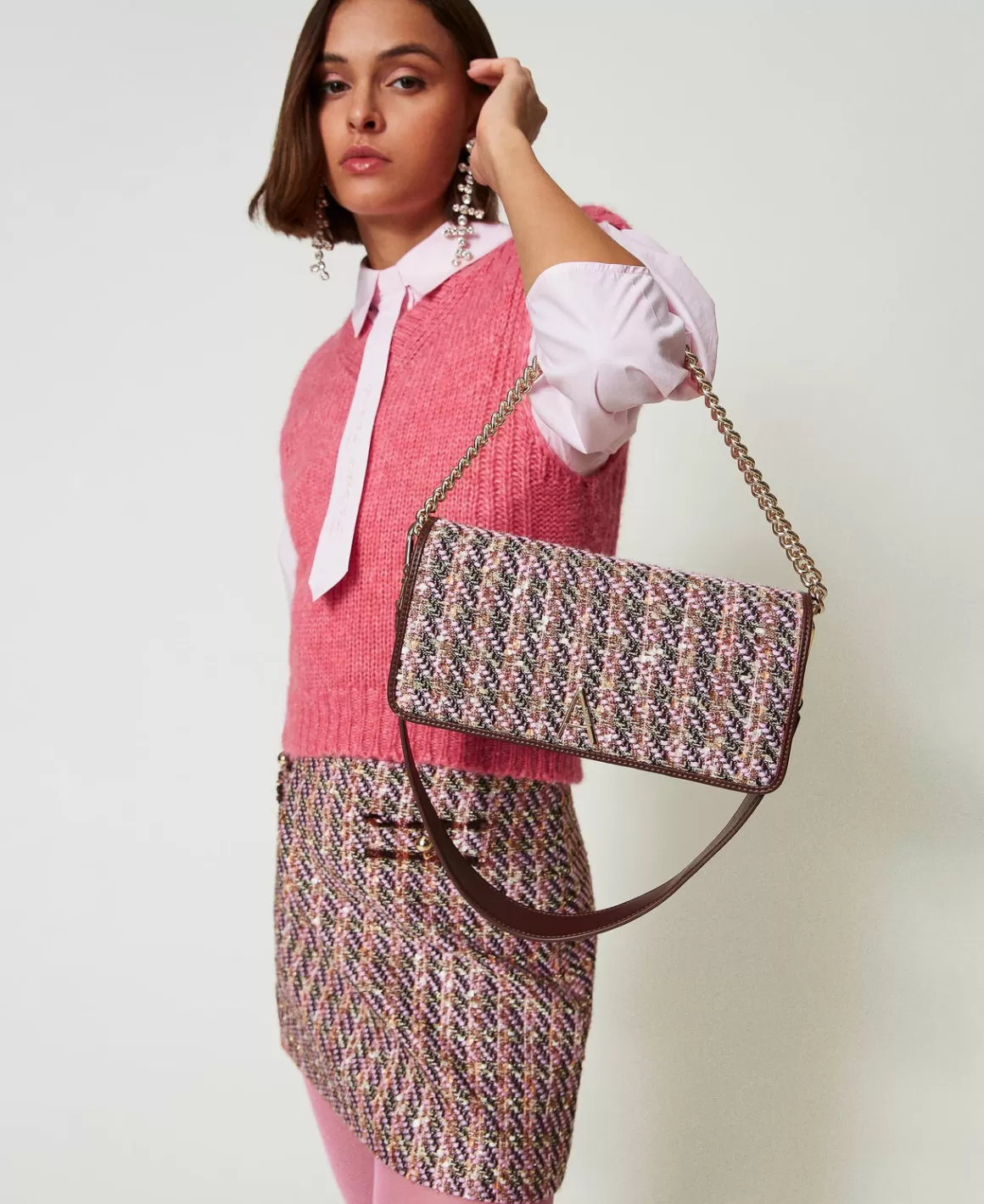 TWINSET Milano Sacs Porté Épaule | Sacs À Bandoulière*Sac à Bandoulière Avec Tissu Bouclé Multicolore Pink Tulle Bouclé