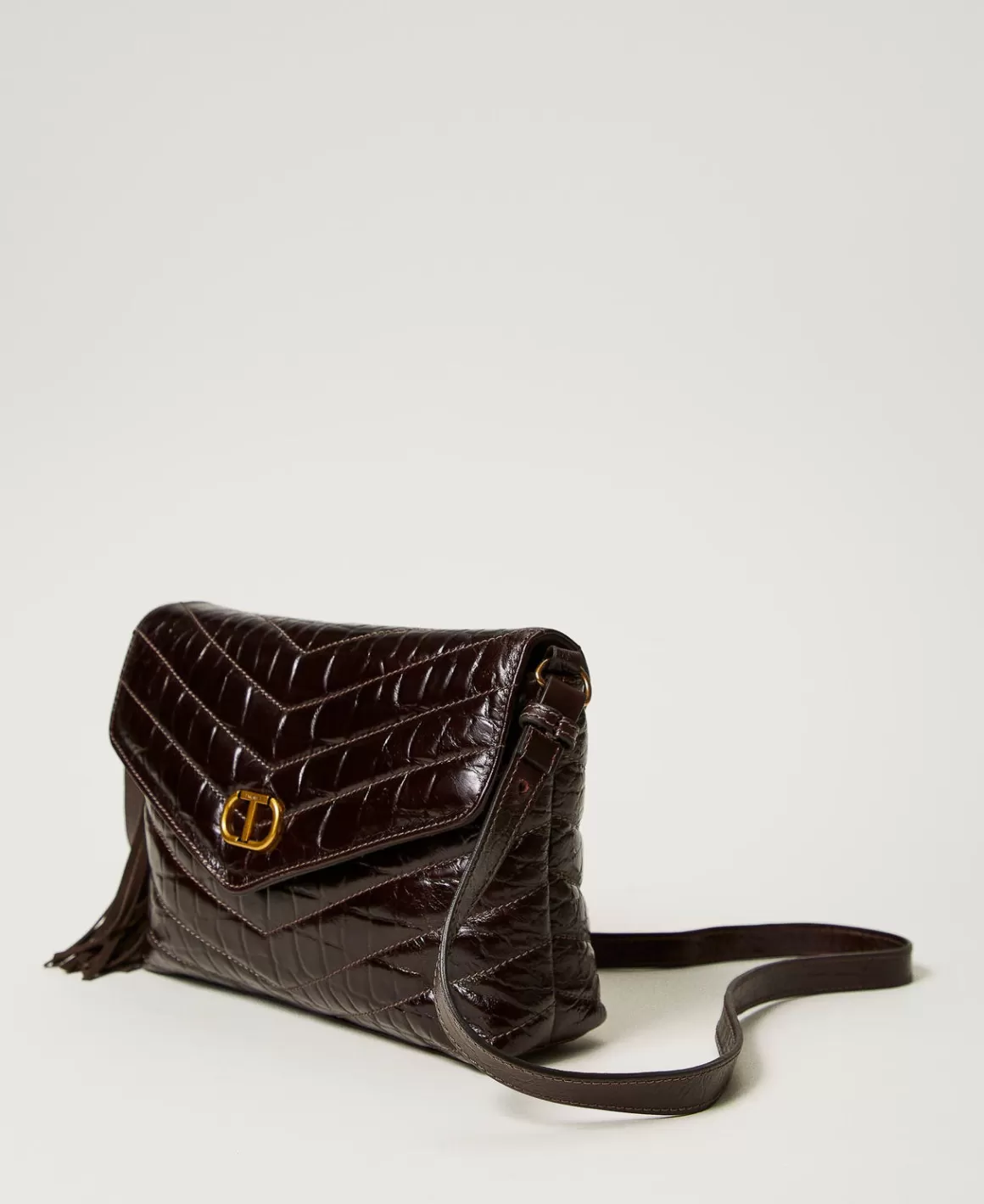 TWINSET Milano Sacs Porté Épaule | Sacs À Bandoulière*Sac à Bandoulière «Dreamy» Moyen En Cuir Imprimé Croco Marron Fondant