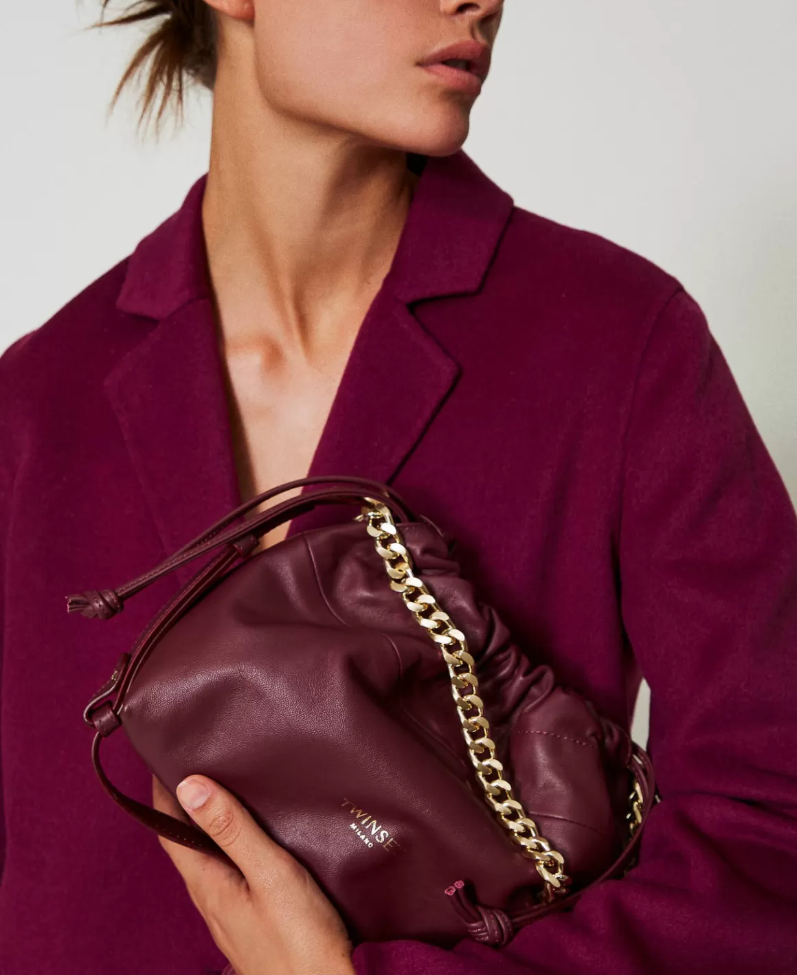 TWINSET Milano Sacs Porté Épaule | Sacs À Bandoulière*Sac à Bandoulière En Cuir Avec Cordon De Serrage Bordeaux