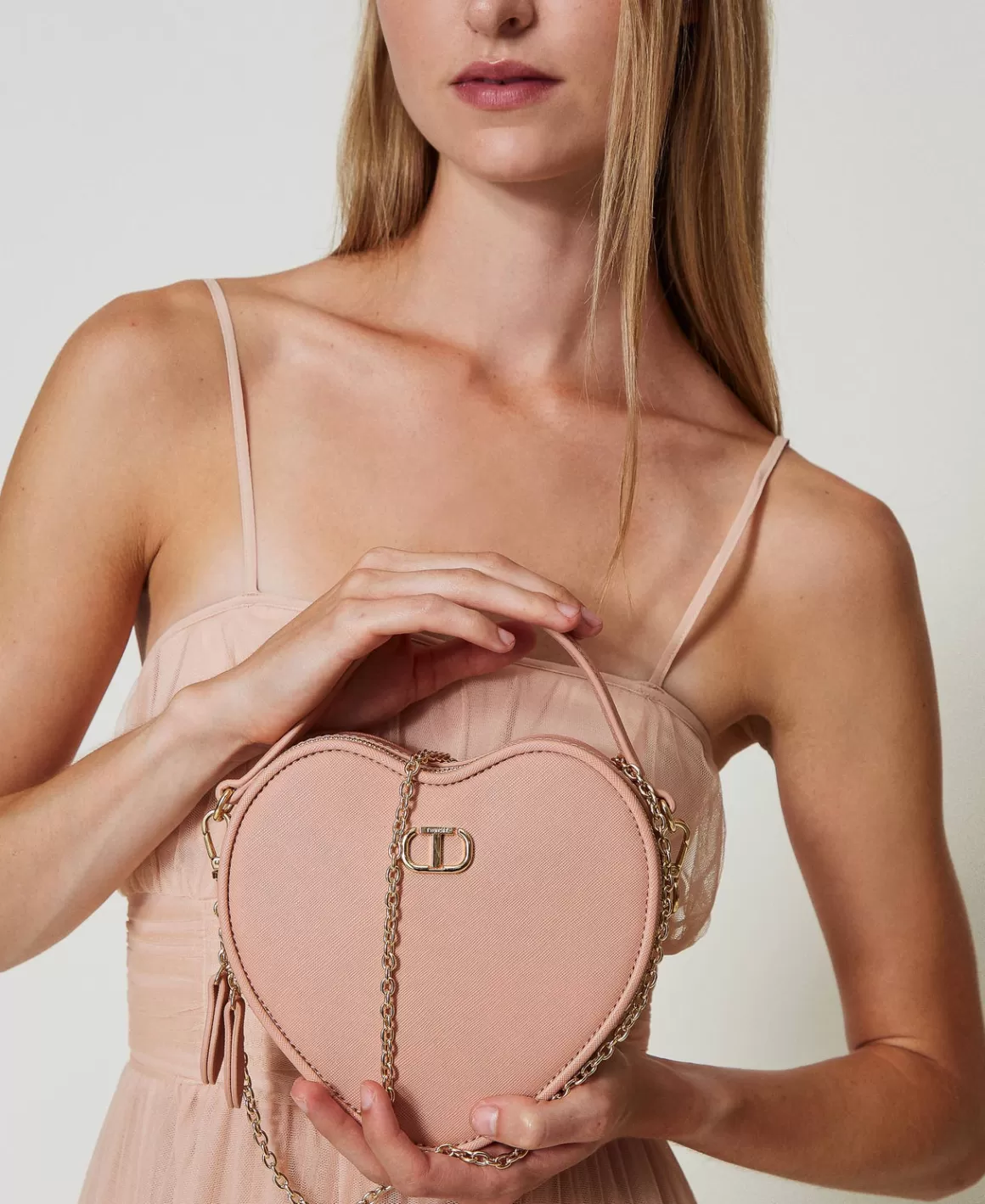 TWINSET Milano Sacs Porté Épaule | Sacs À Main*Sac à Bandoulière En Cœur «Mon Amour» Rose Poudre