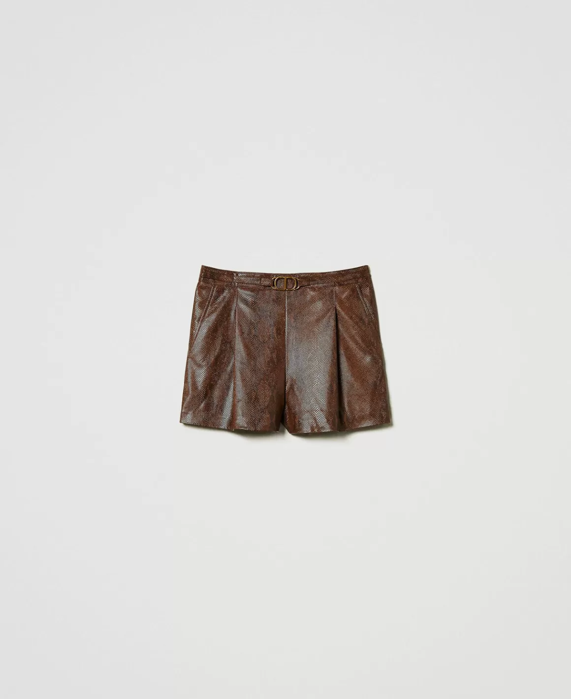 TWINSET Milano Shorts*Short Effet Cuir Lézard Imprimé Lézard Café/Noir