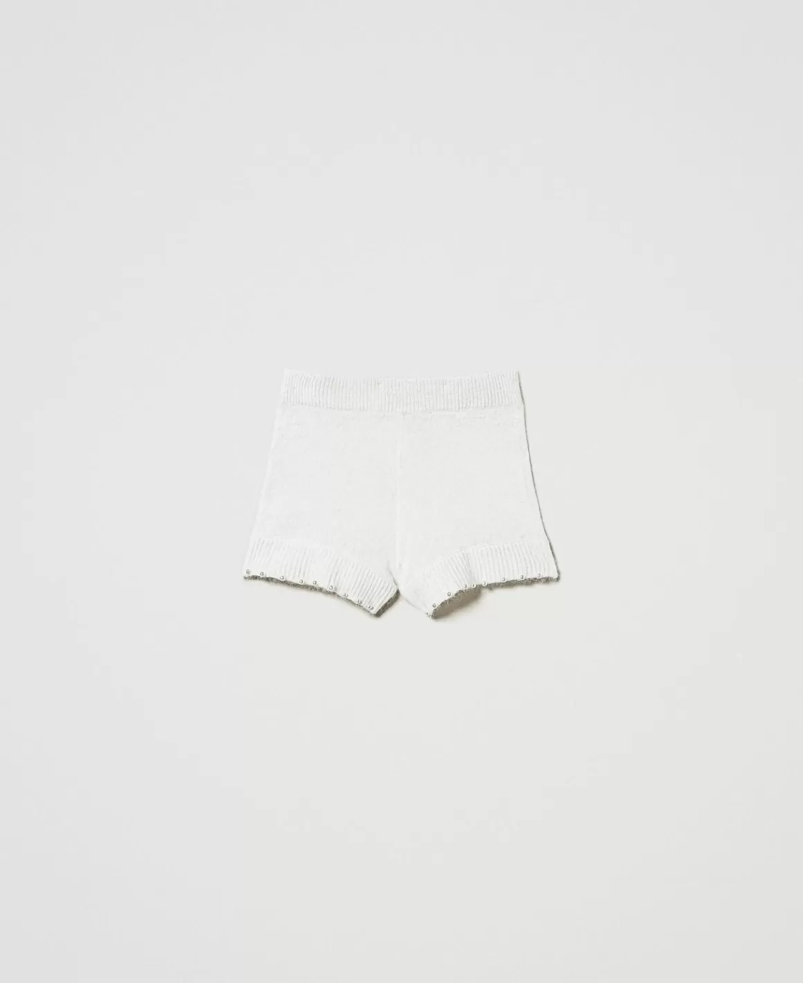 TWINSET Milano Shorts*Short En Maille D’angora Mélangé Avec Perles Blanc Neige