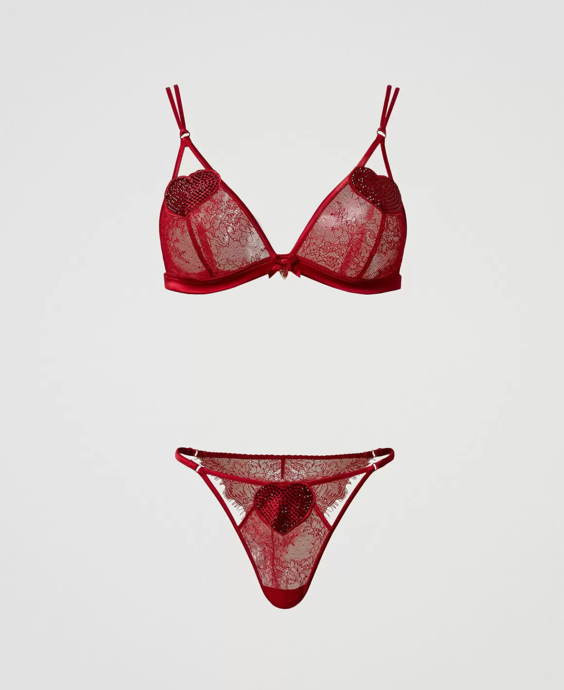 TWINSET Milano Sous-Vêtements Et Vêtements De Nuit*Soutien-gorge Triangle Et Slip Brésilien En Dentelle Rouge Vénitien