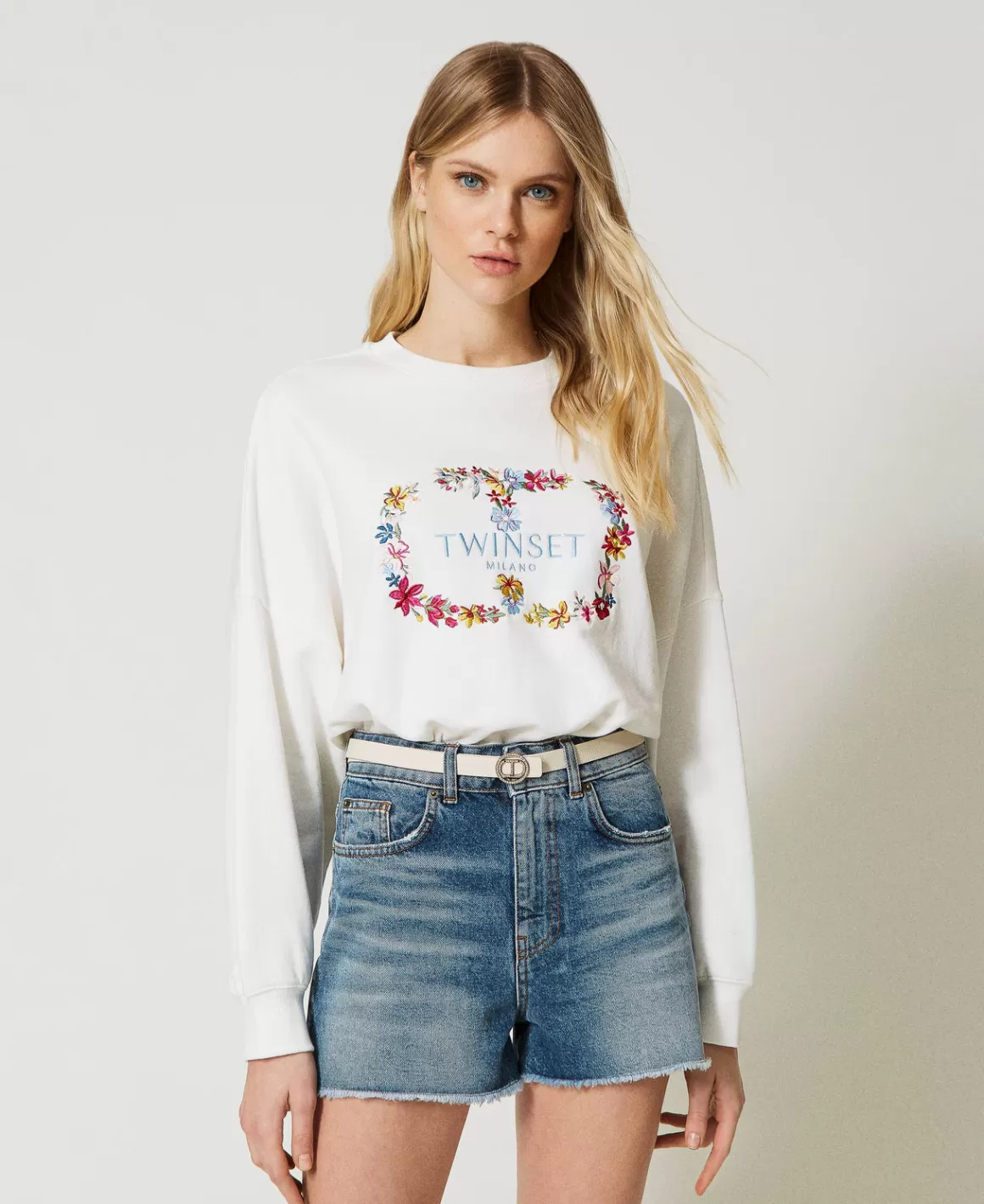 TWINSET Milano Sweat-Shirts*Sweat-shirt Avec Logo Oval T Floral Blanc Antique White