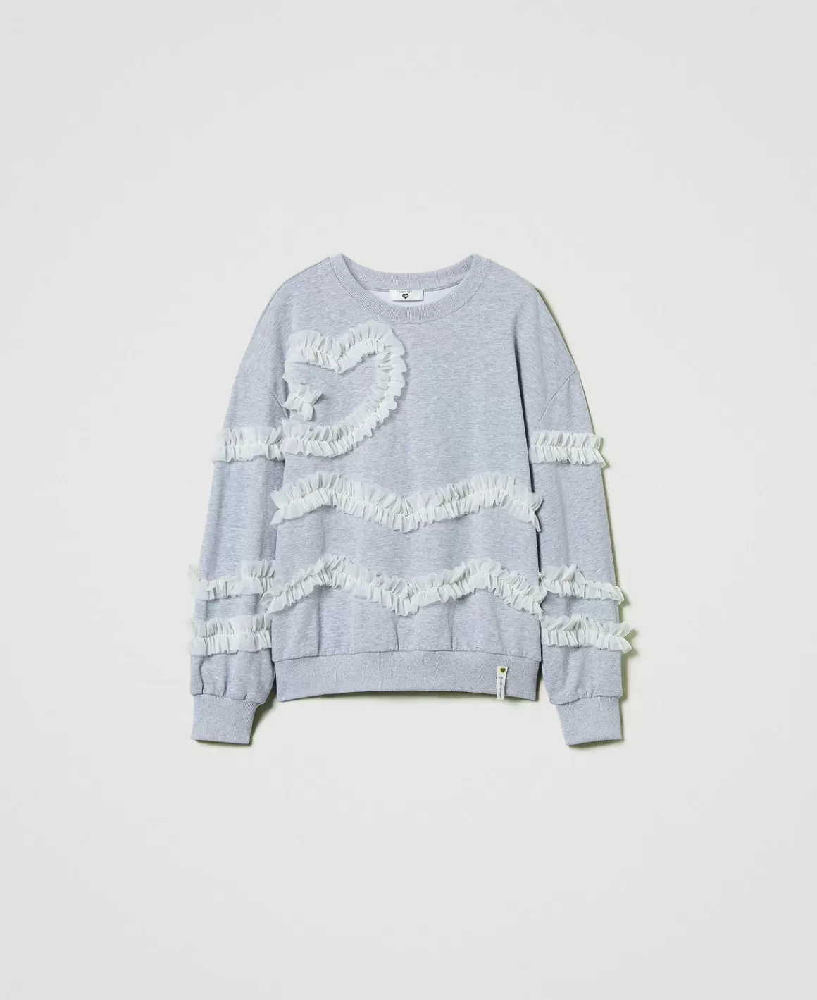 TWINSET Milano Sweat-Shirts*Sweat-shirt Chiné Avec Volants En Tulle Bicolore Gris Chiné Moyen/Nacre