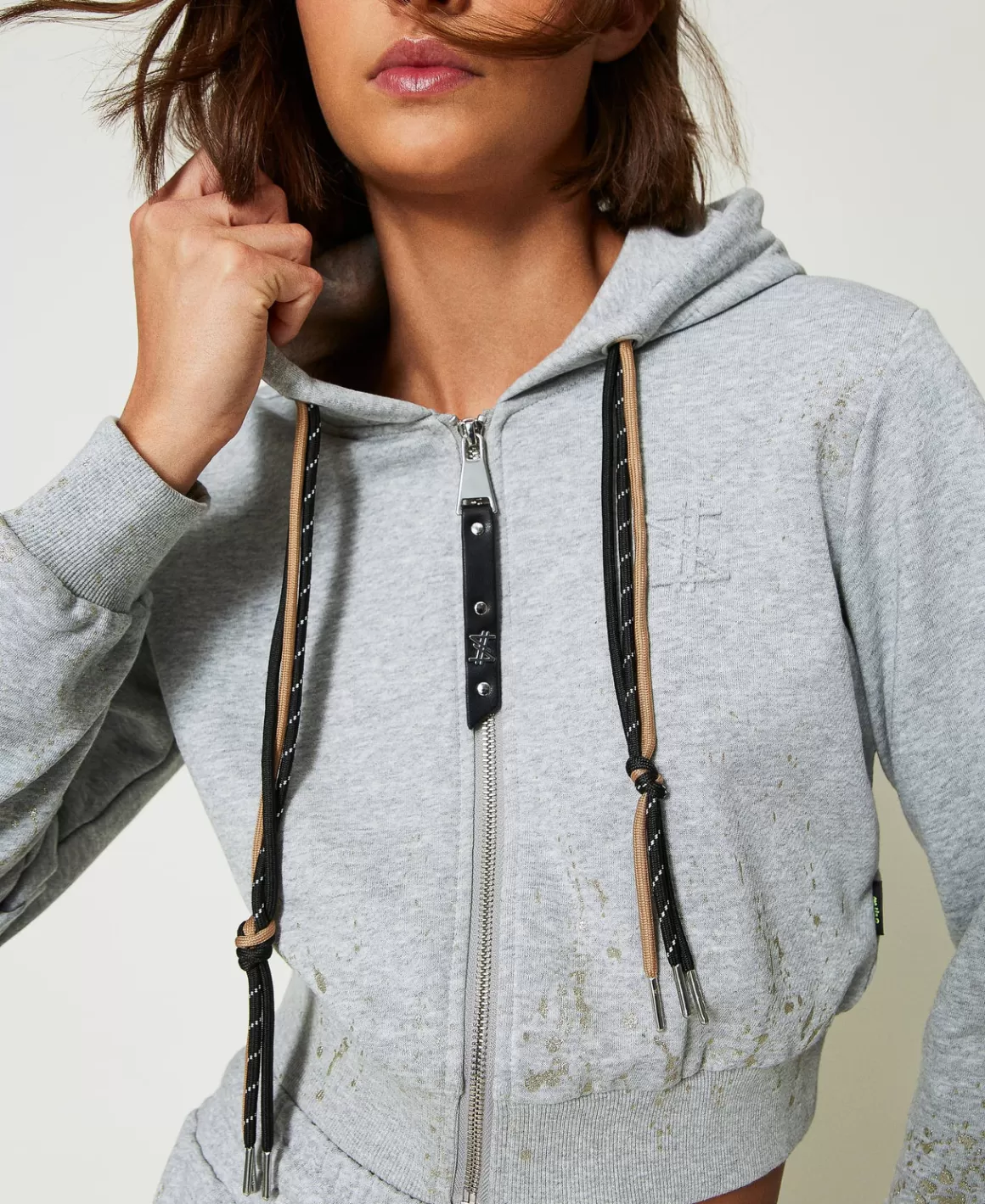 TWINSET Milano Sweat-Shirts*Sweat-shirt Cropped MYFO Avec Imprimé Pailleté Gris Mélangé