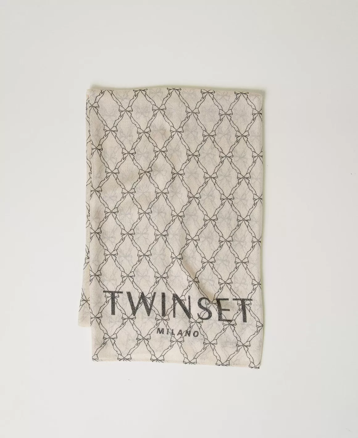 TWINSET Milano Écharpes*Étole Avec Imprimé Nœuds Et Logo Imprimé Nœuds Blanc « White Cream »/Noir