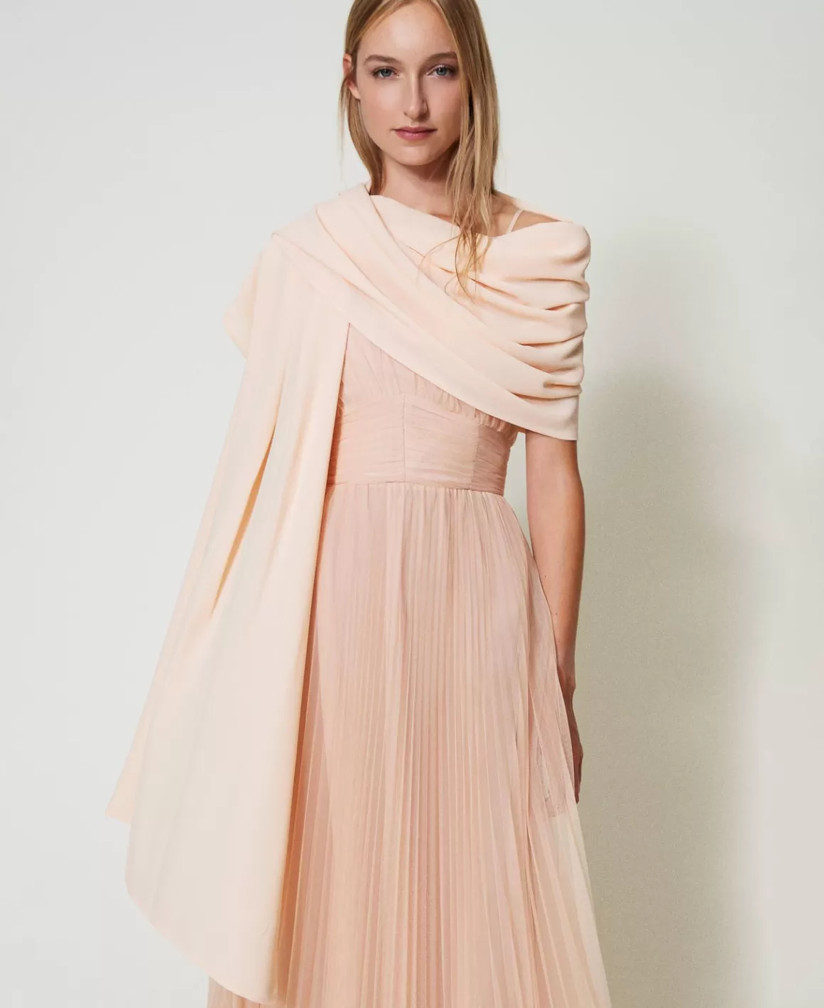 TWINSET Milano Écharpes*Étole En Crêpe Georgette Doublé Rose « Peach Pink »