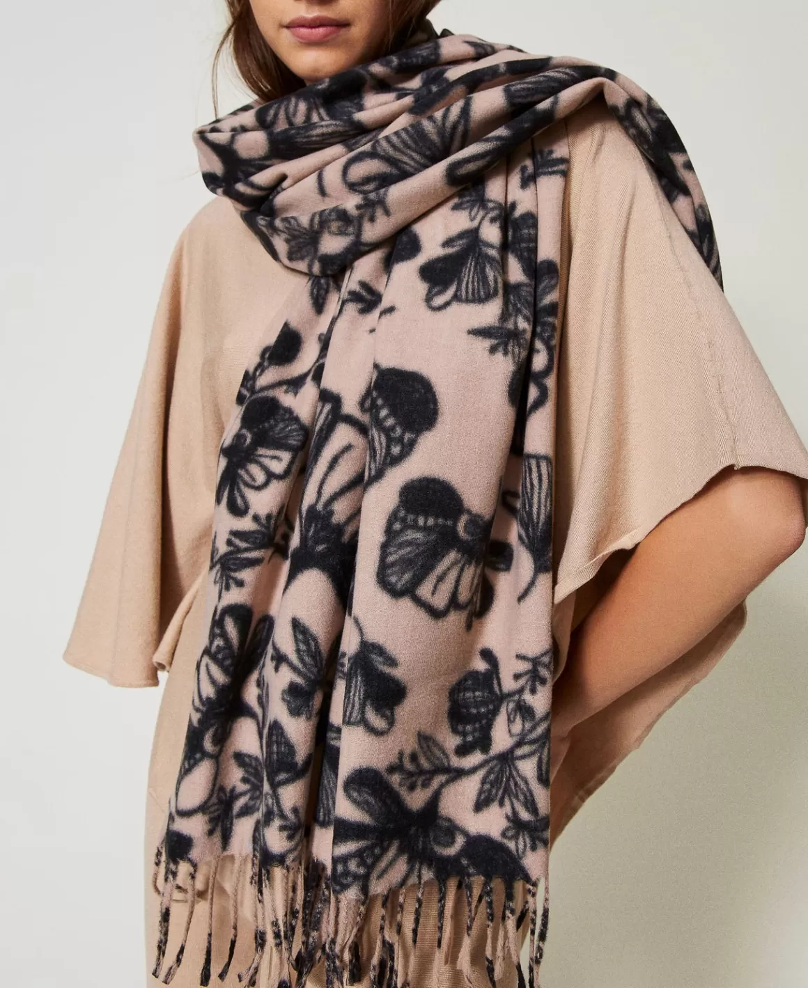 TWINSET Milano Écharpes*Étole En Drap Floral Wonder Beige