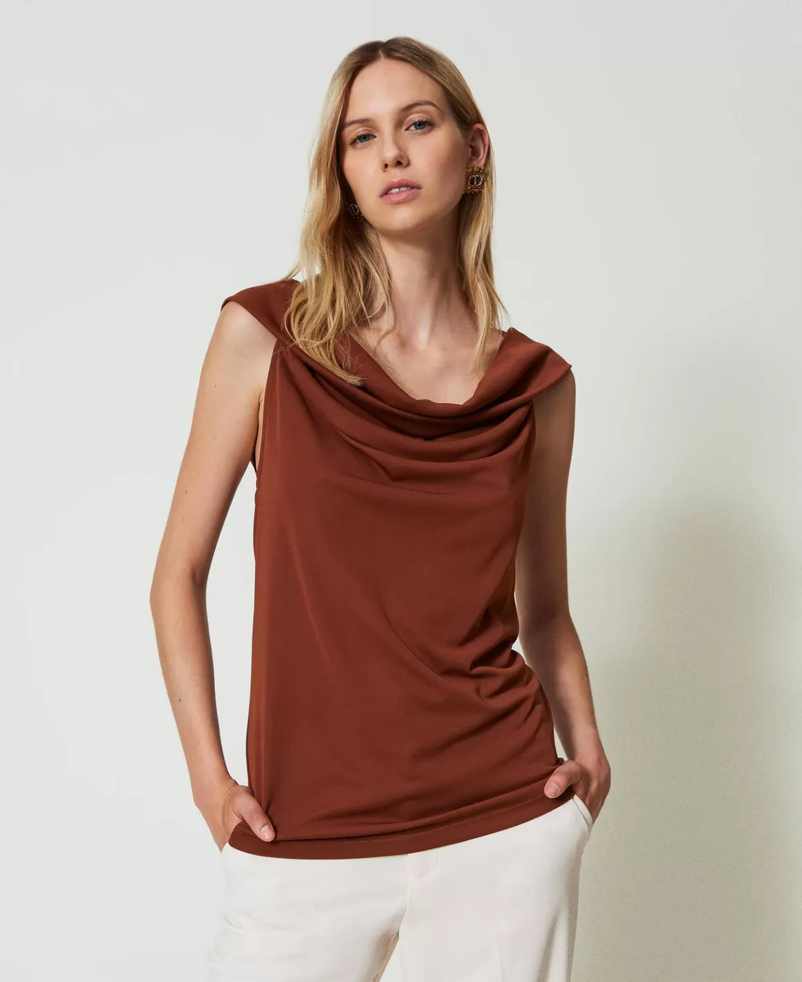 TWINSET Milano T-Shirts Et Tops*Top Avec Col Drapé Marron « Terre de Sienne »