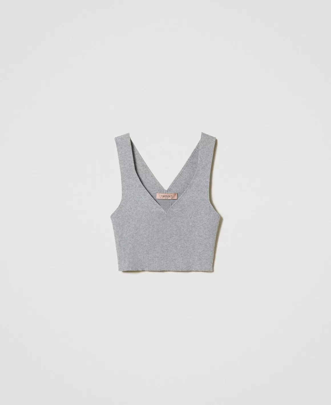 TWINSET Milano T-Shirts Et Tops*Top Cropped En Maille Côtelée Gris Chiné Foncé