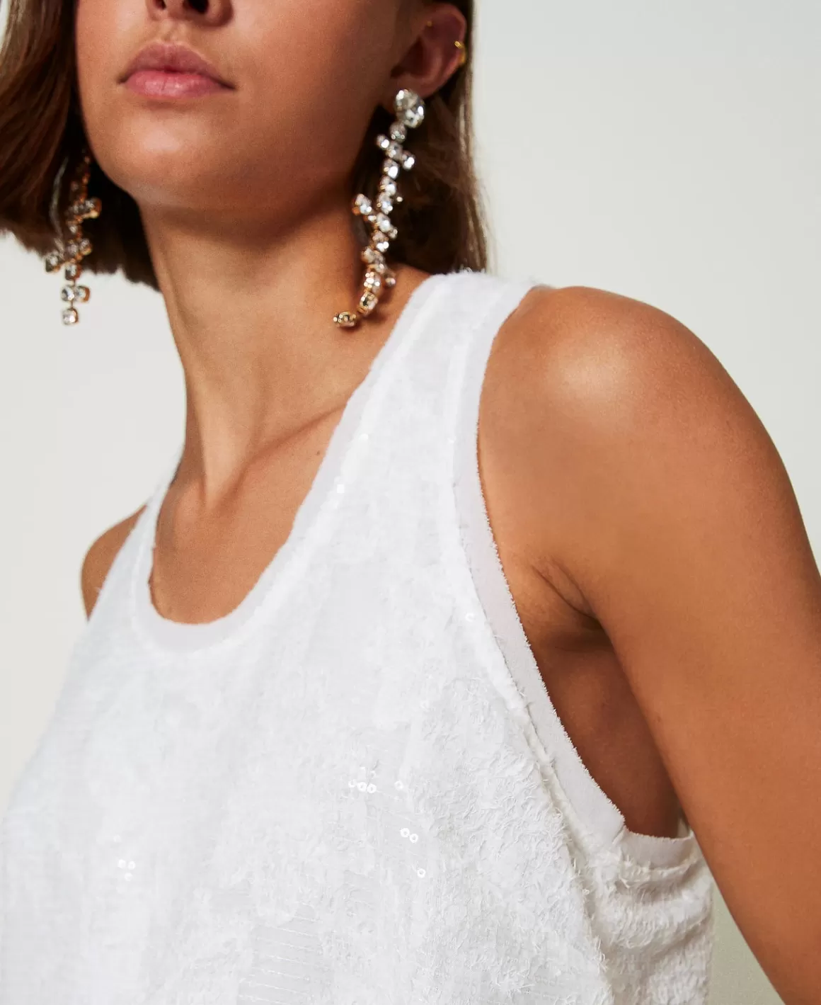 TWINSET Milano T-Shirts Et Tops*Top Débardeur Avec Sequins All-over Blanc "Papers"