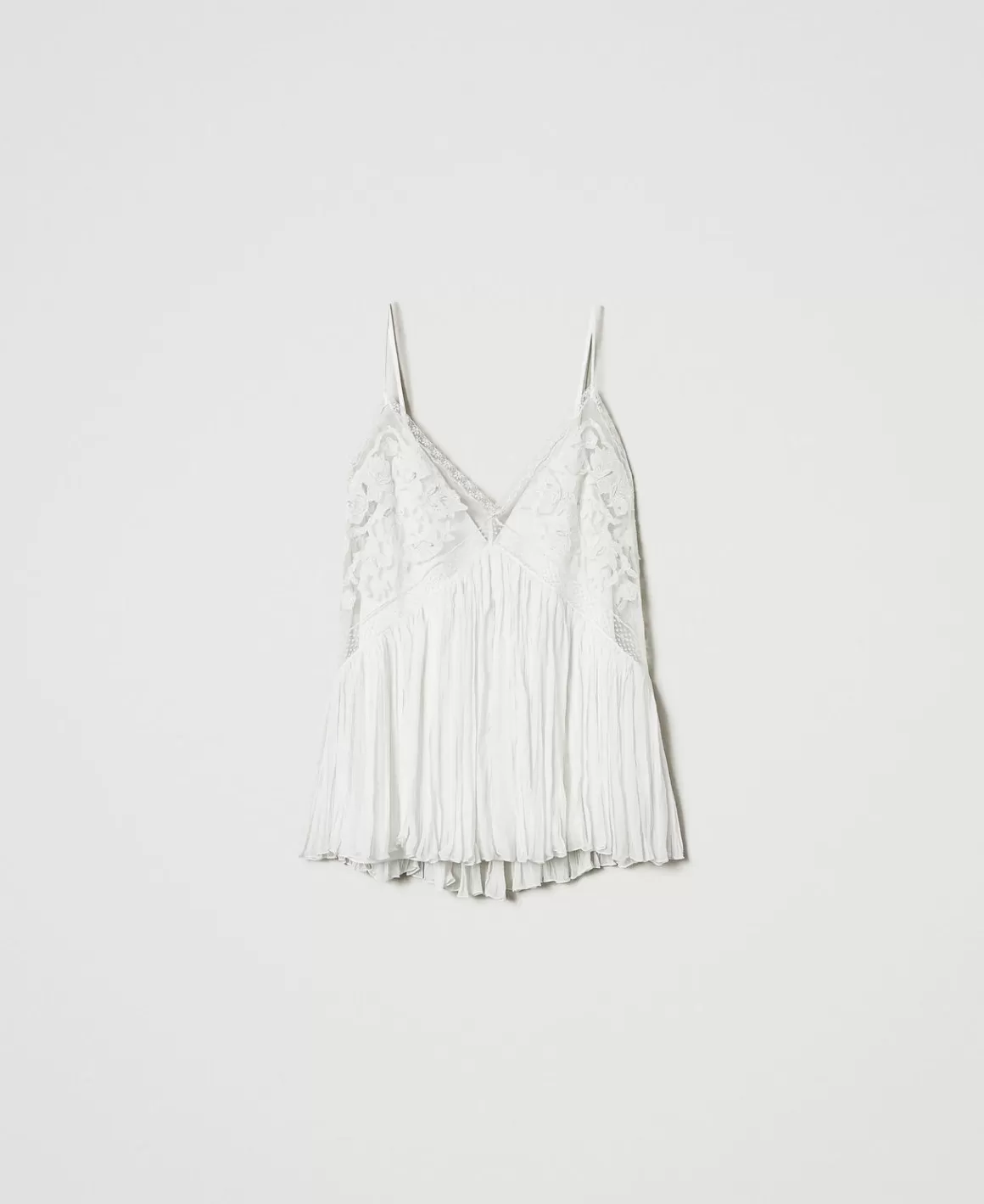 TWINSET Milano T-Shirts Et Tops*Top En Crépon Et Tulle Blanc « Butter Cookie »