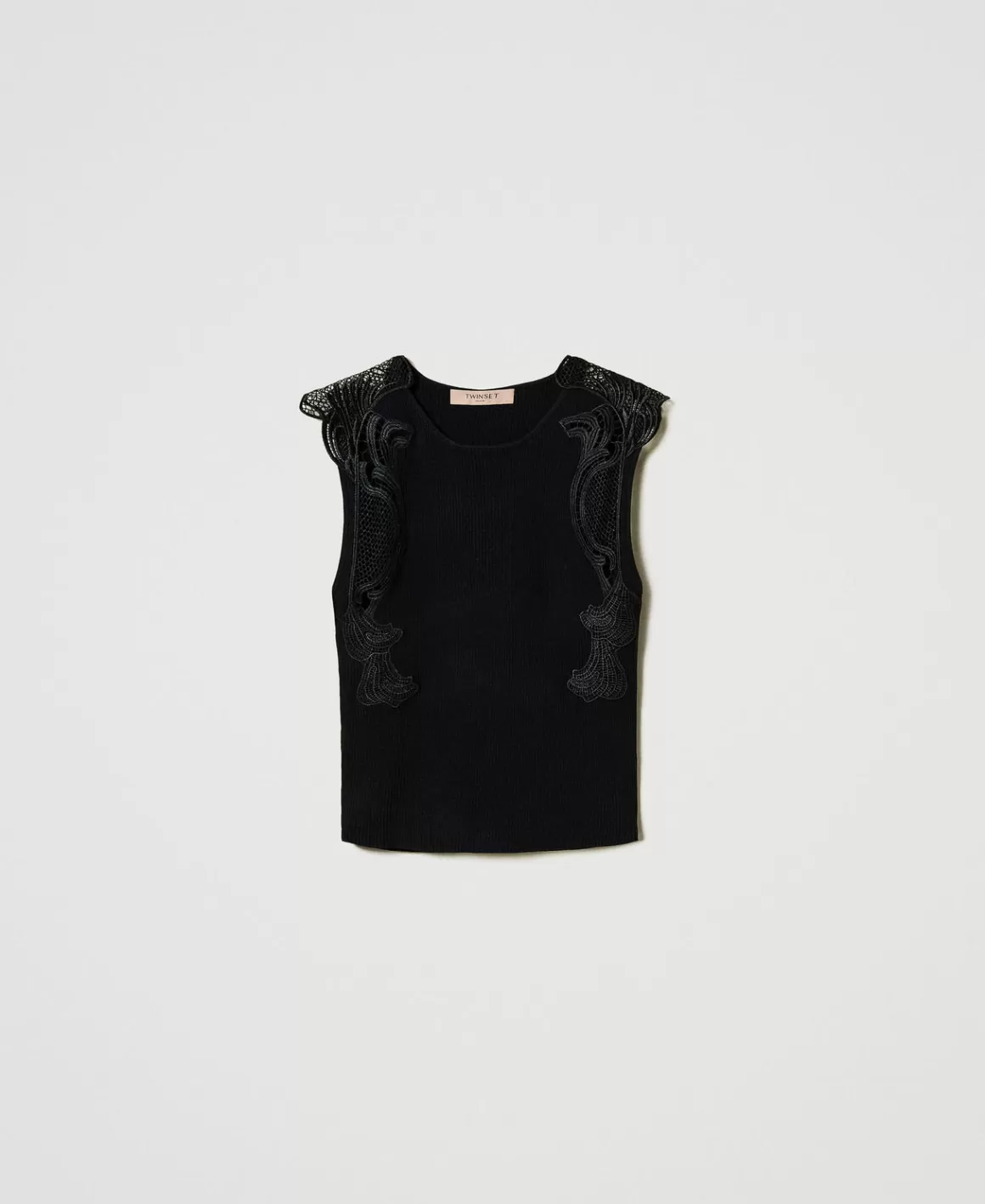 TWINSET Milano T-Shirts Et Tops*Top En Maille Avec Dentelle Noir