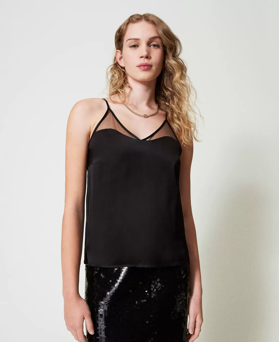 TWINSET Milano T-Shirts Et Tops*Top En Satin Et Tulle Noir