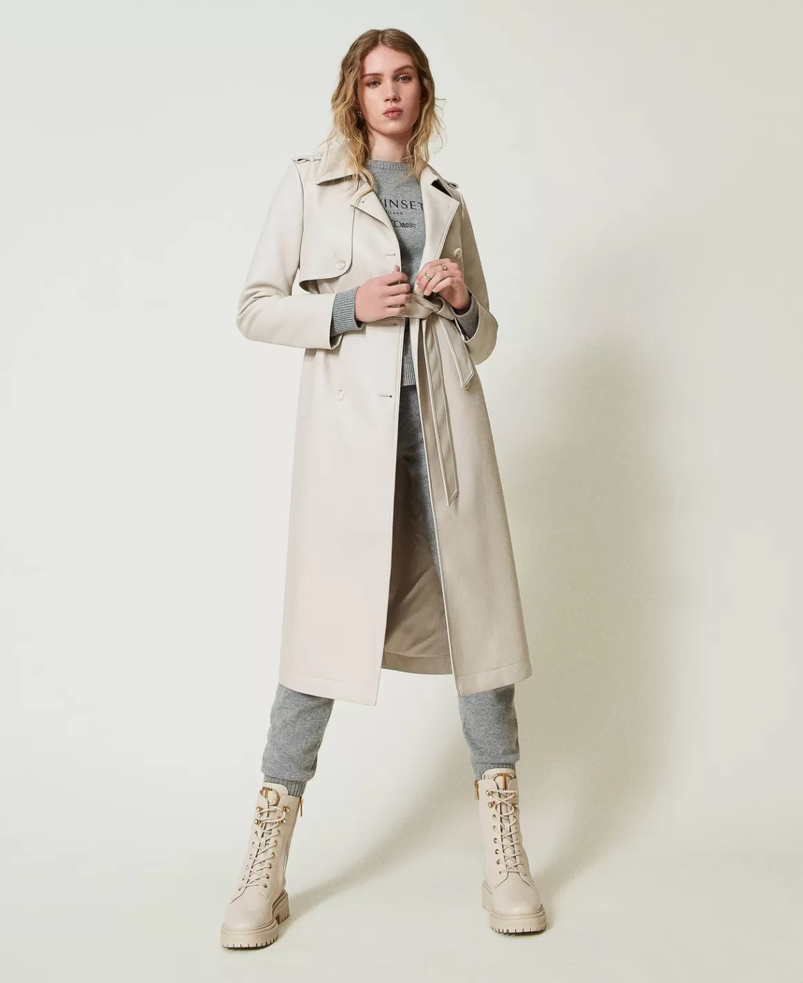 TWINSET Milano Manteaux Et Trenchs*Trench Long Enduit Avec Ceinture Blanc « Old White »