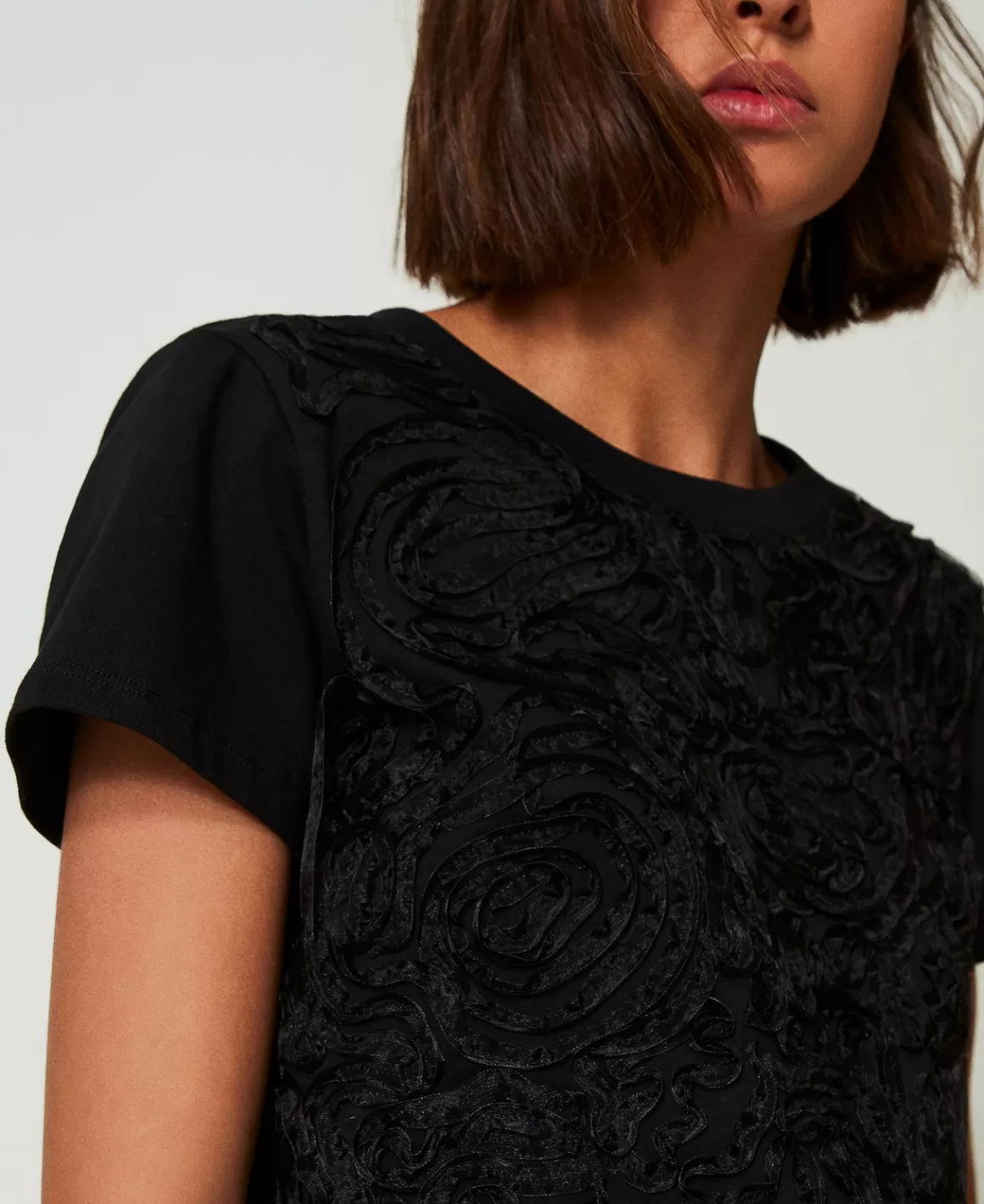 TWINSET Milano T-Shirts Et Tops*T-shirt Avec Broderies En Organza Noir