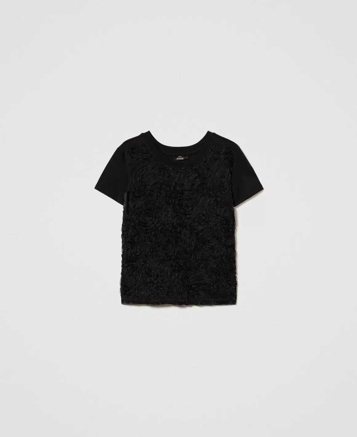 TWINSET Milano T-Shirts Et Tops*T-shirt Avec Broderies En Organza Noir