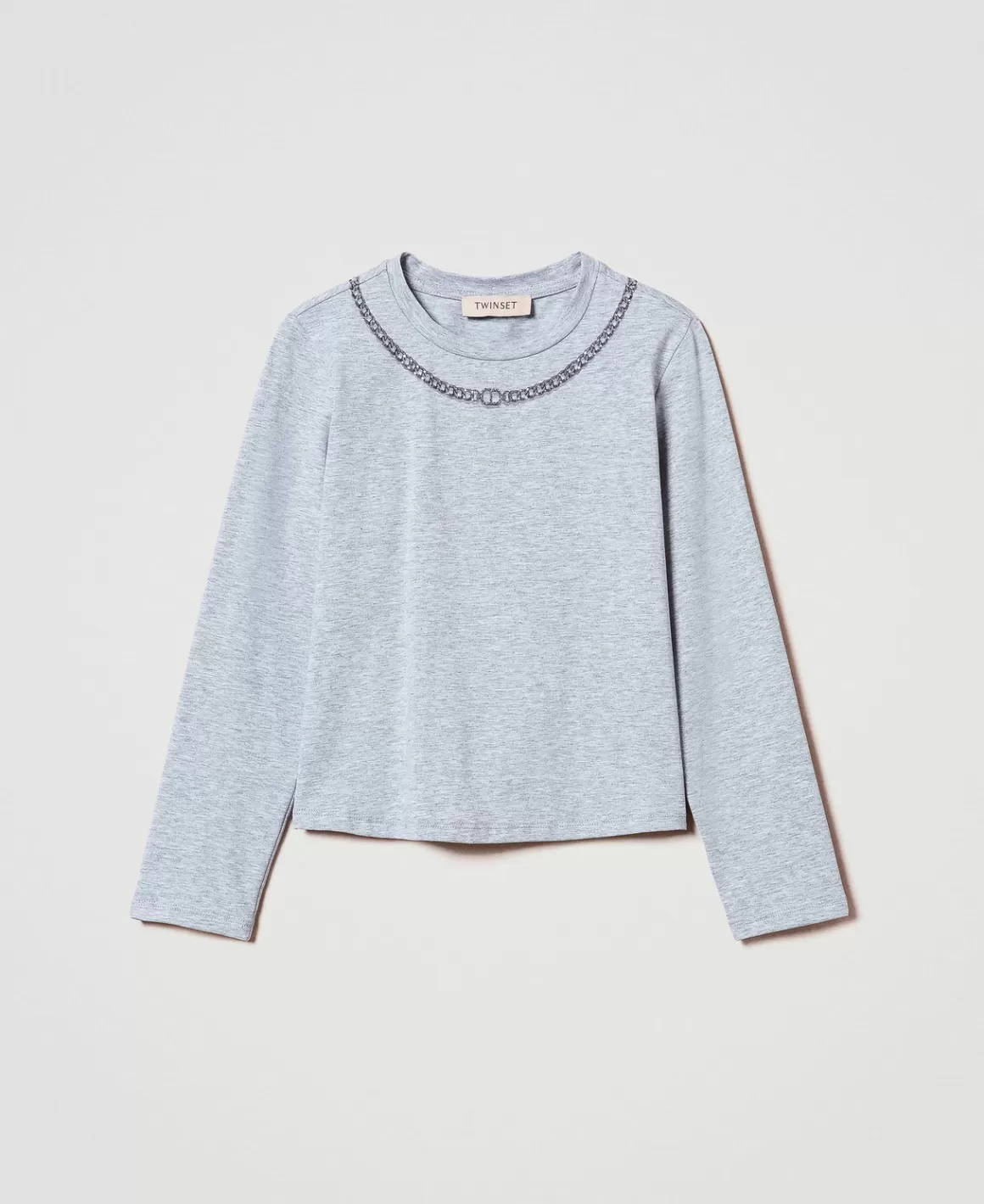 TWINSET Milano T-Shirts Et Tops*T-shirt Avec Imprimé Collier Et Strass Gris Moyen Mélangé Clair