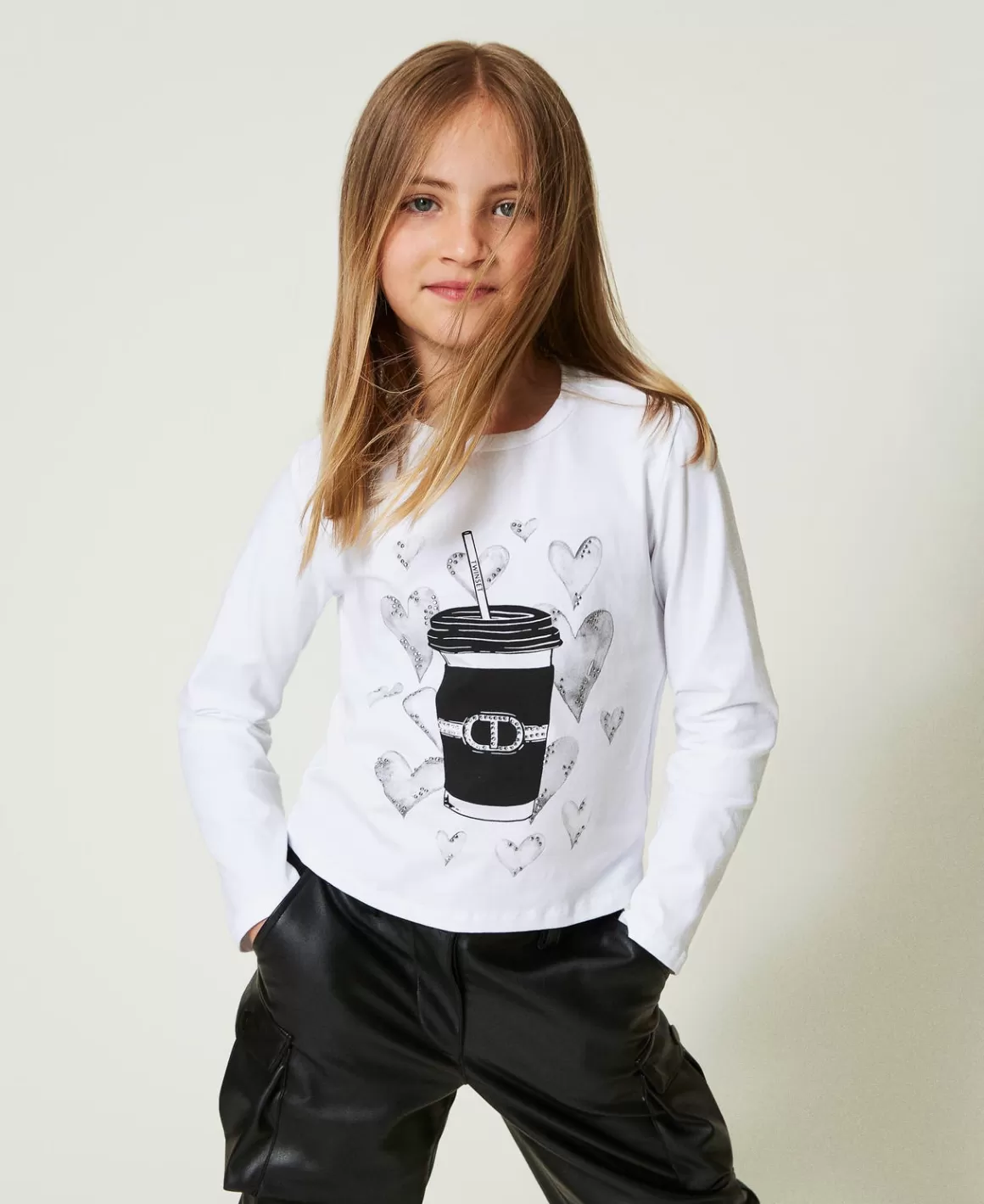 TWINSET Milano T-Shirts Et Tops*T-shirt Avec Imprimé Et Strass Off White