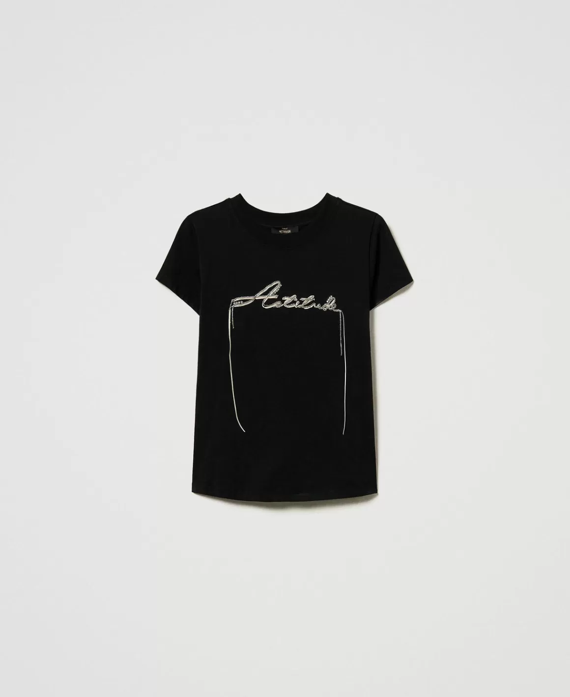 TWINSET Milano T-Shirts Et Tops*T-shirt Avec Logo Et Strass Noir