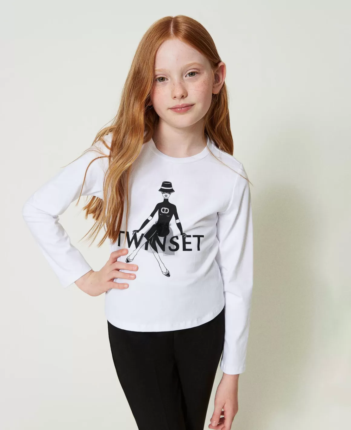 TWINSET Milano T-Shirts Et Tops*T-shirt Avec Logo Imprimé Pailleté Off White