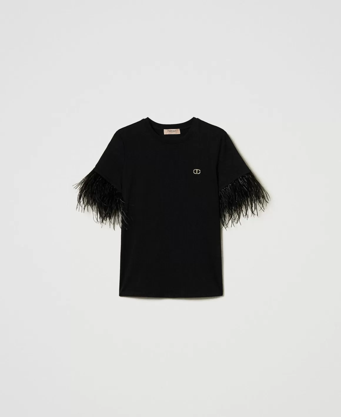 TWINSET Milano T-Shirts Et Tops*T-shirt Avec Logo Oval T Et Plumes Noir