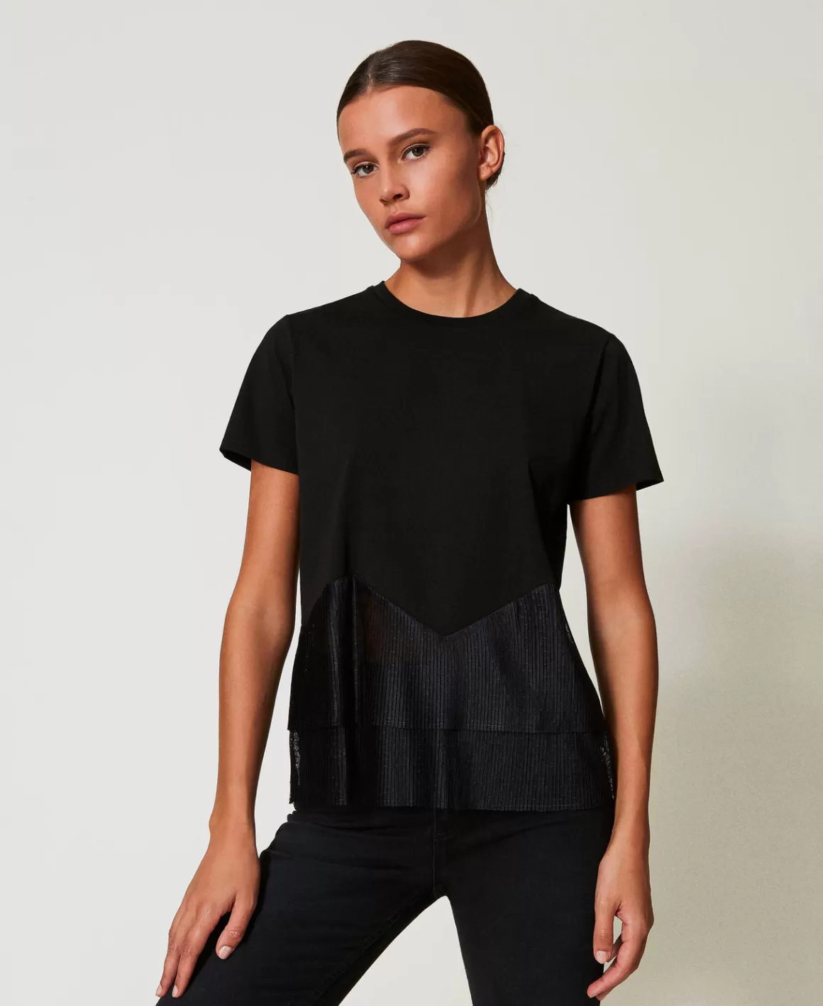 TWINSET Milano T-Shirts Et Tops*T-shirt Avec Volants En Tulle Noir