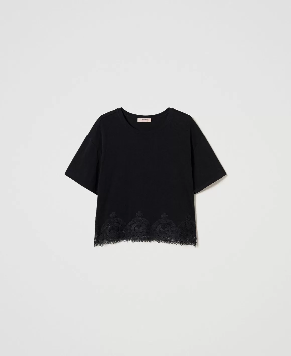 TWINSET Milano T-Shirts Et Tops*T-shirt Cropped Avec Dentelle Macramé Noir