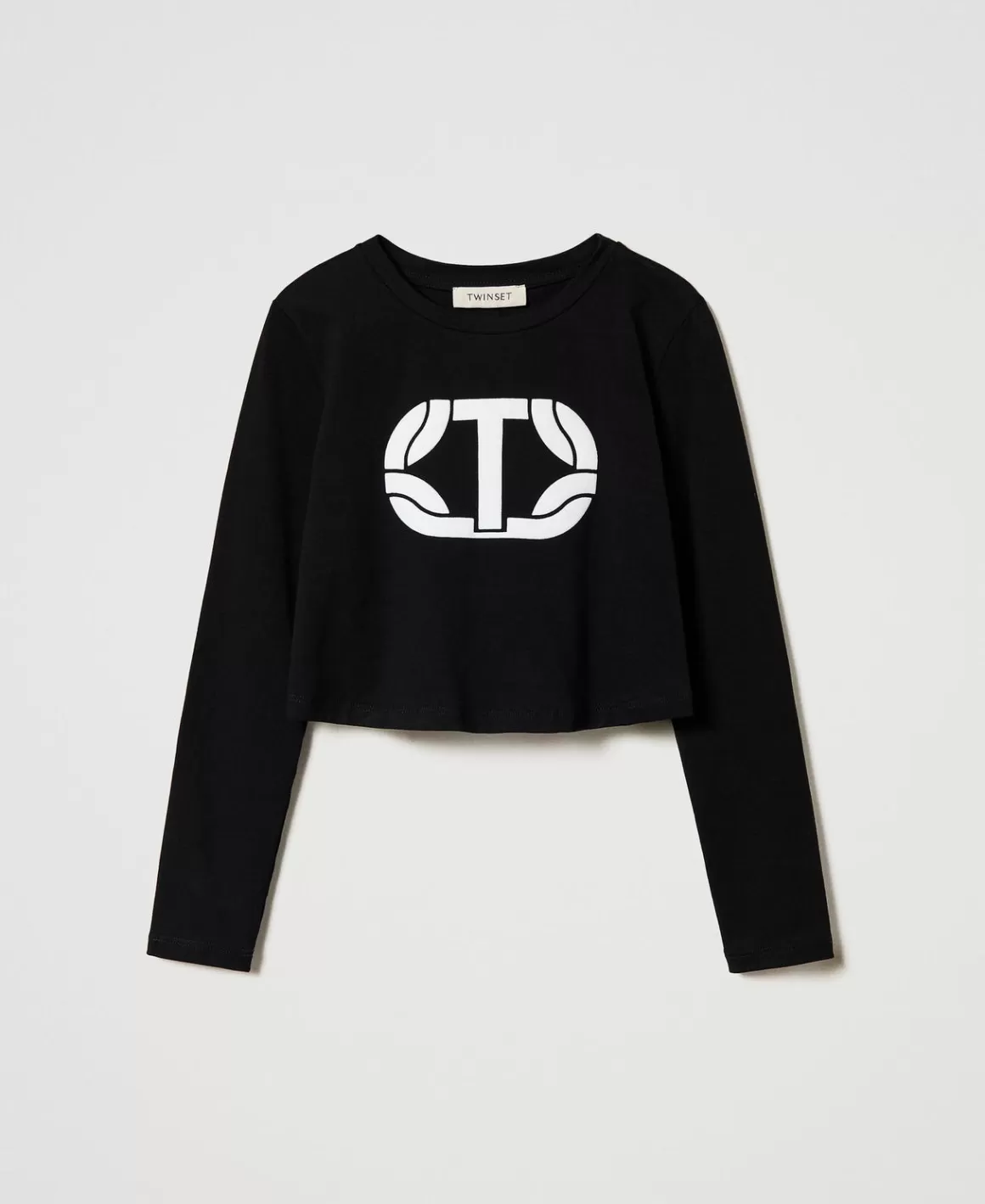 TWINSET Milano T-Shirts Et Tops*T-shirt Cropped Avec Logo Caoutchouté Noir