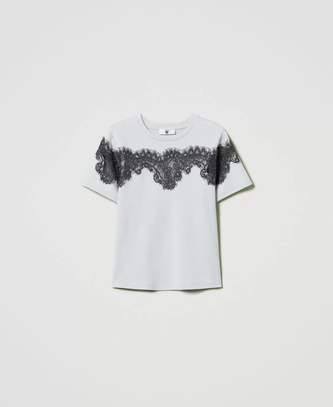 TWINSET Milano T-Shirts Et Tops*T-shirt Regular Avec Dentelle Incrustée Bicolore Argent/Gris « Blackened Pearl »