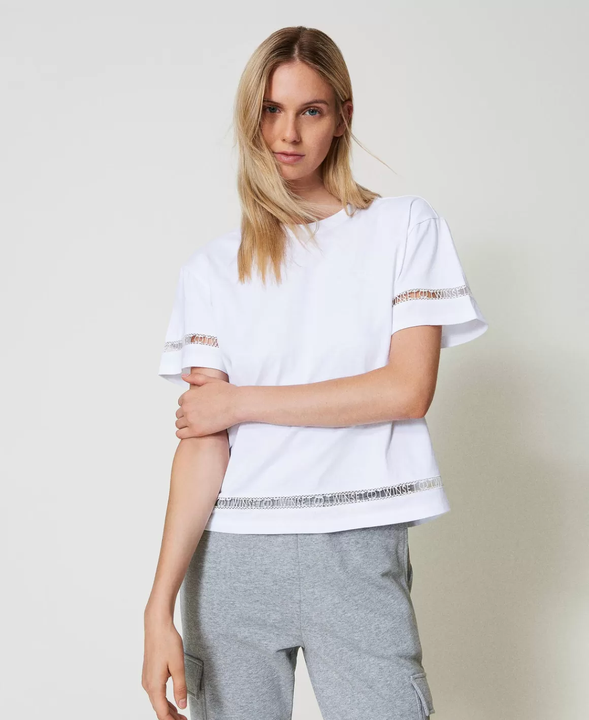 TWINSET Milano T-Shirts Et Tops*T-shirt Regular Avec Logo Brodé Blanc